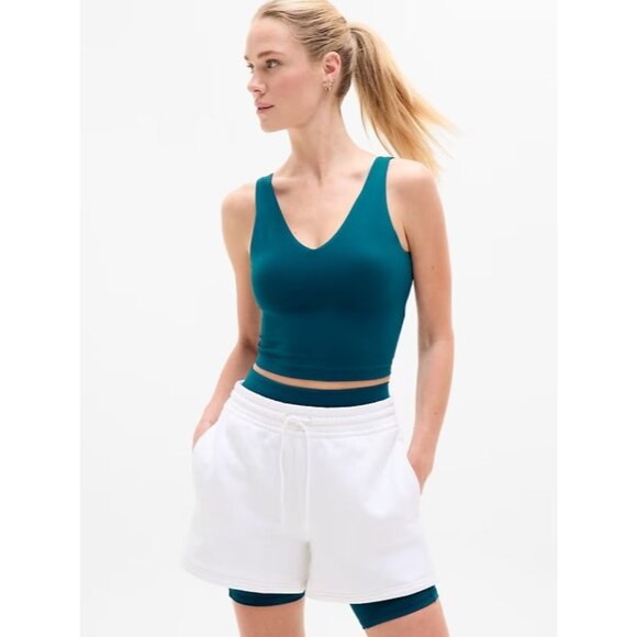 Athleta L  Athleta Transcend V-Neck Crop Sports Bra Coastal Teal Large A-C Cups - Picture 1 of 6